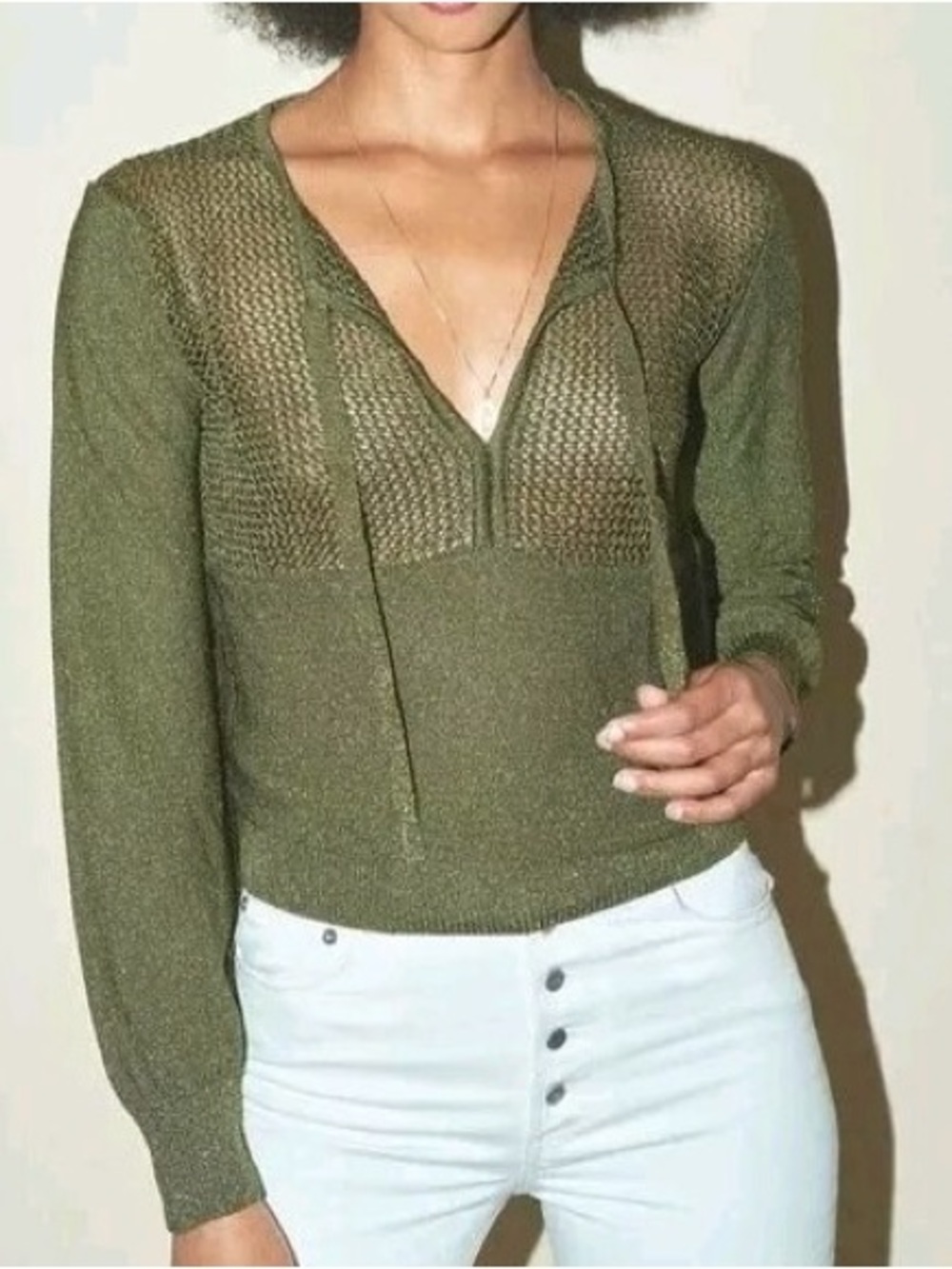 Rouje Theo V Neck  top with Silver Sparkle size 34/XS